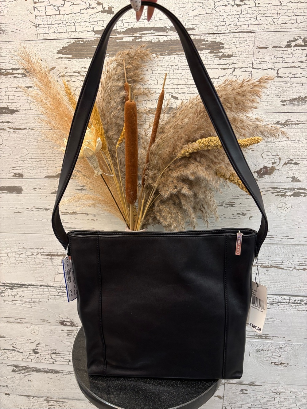 Nine West NWT Black Leather Shoulder Tote